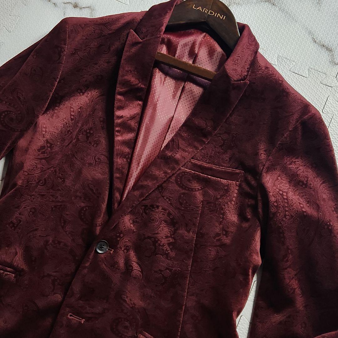 超希少✨XL Tenoras スーツ 3ピース ペイズリー総柄 ベロア ボルドー