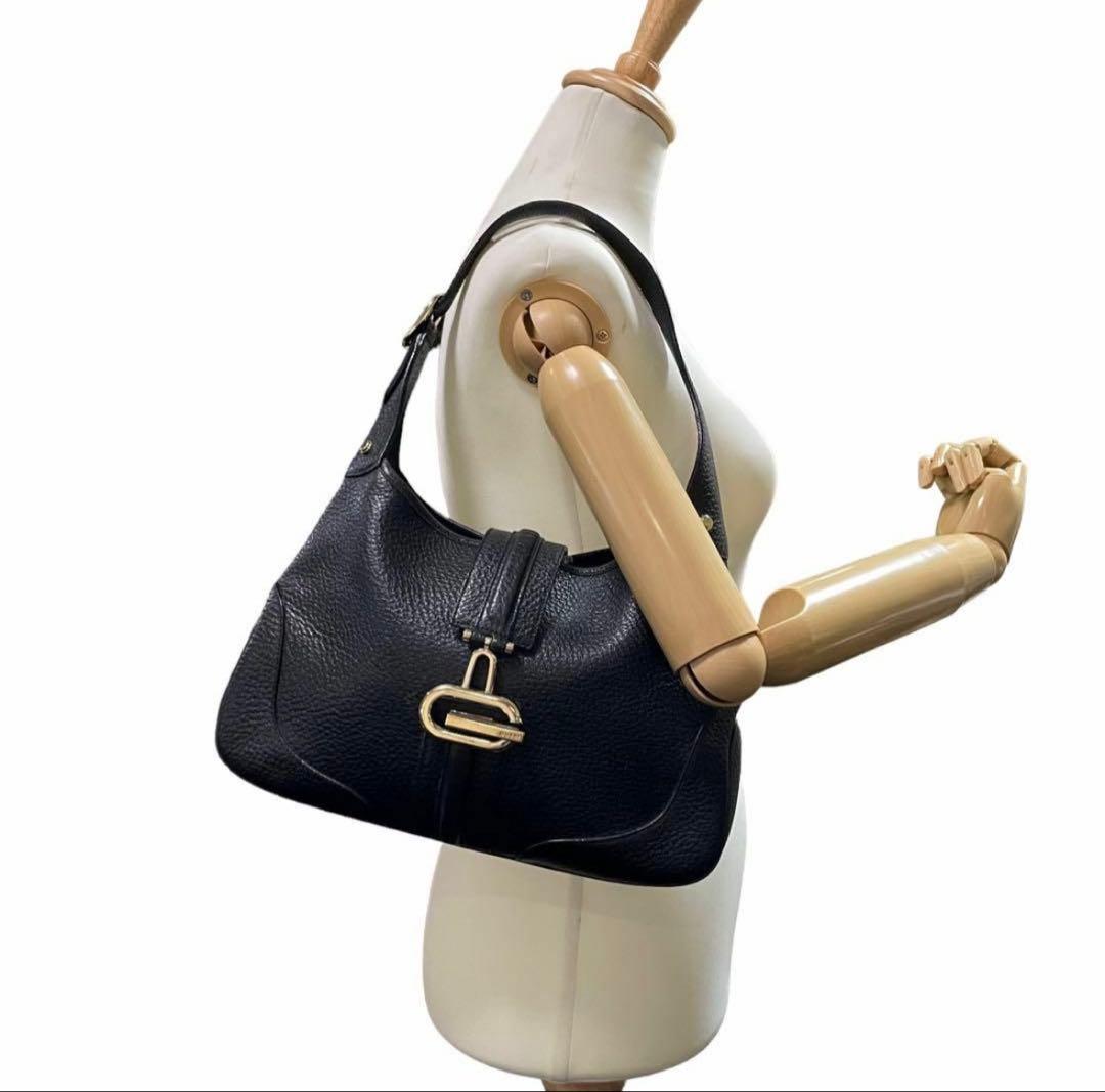 美品GUCCIグッチ ショルダー バッグ ホーボー シボ革 オールレザー