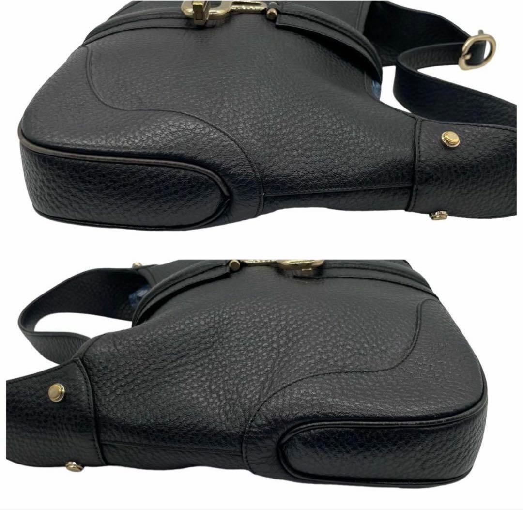 美品GUCCIグッチ ショルダー バッグ ホーボー シボ革 オールレザー