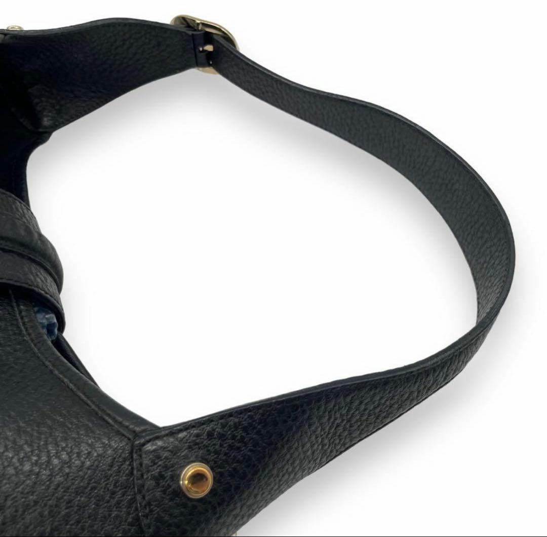 美品GUCCIグッチ ショルダー バッグ ホーボー シボ革 オールレザー