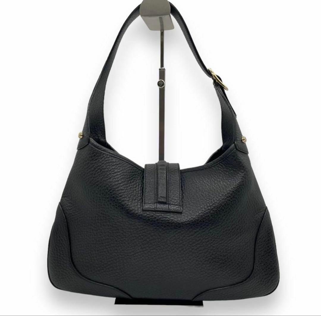 美品GUCCIグッチ ショルダー バッグ ホーボー シボ革 オールレザー