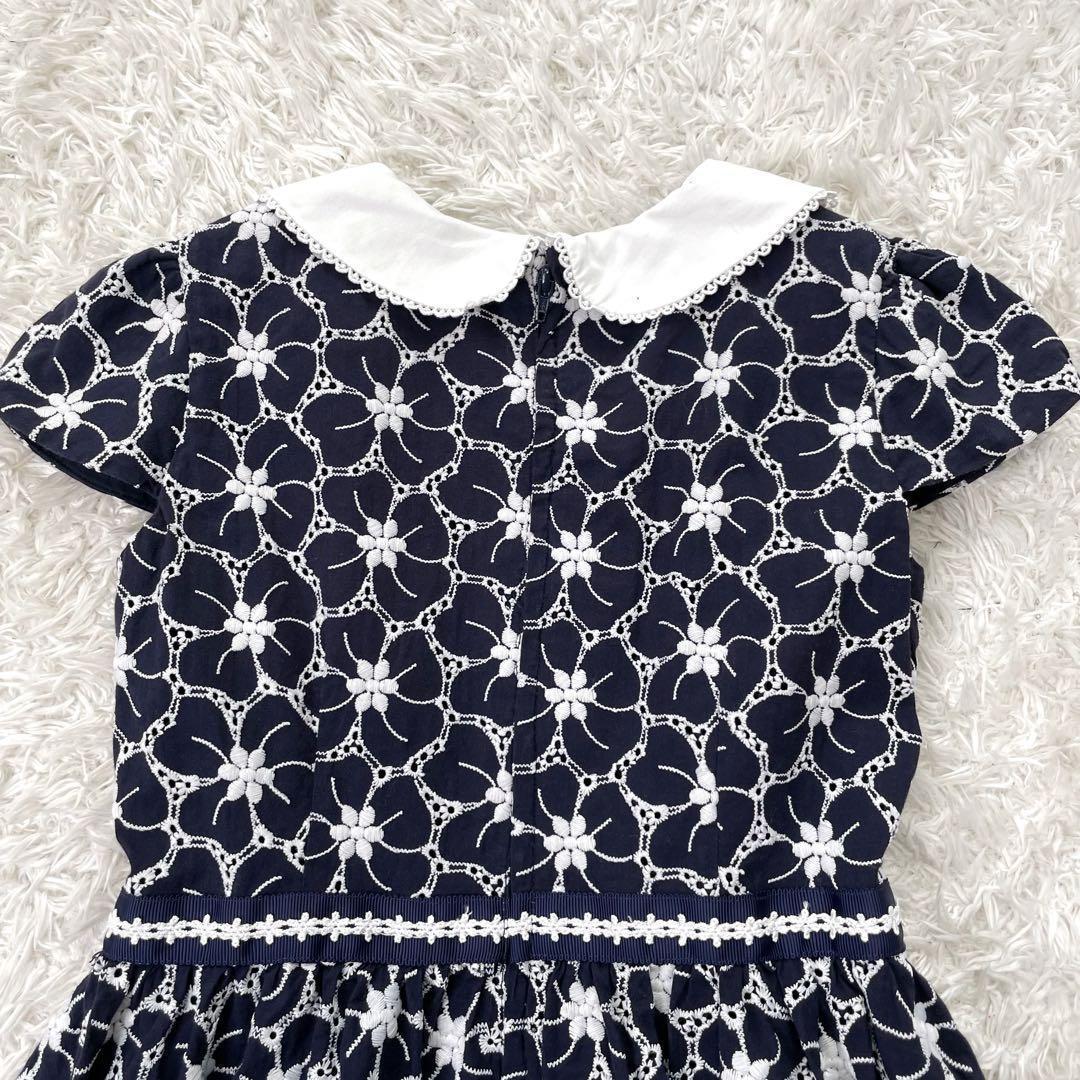 Mezzopiano メゾピアノ 花刺しゅう衿つきワンピース 140 ネイビー