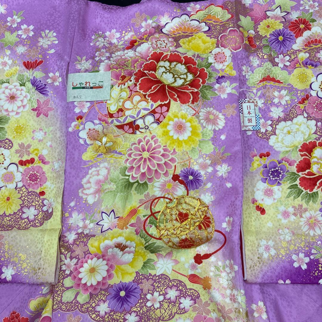 新品正絹産着（お祝着）最高級京友禅伝統多色染、豪華刺繍入り古典四季花王朝鈴毬文