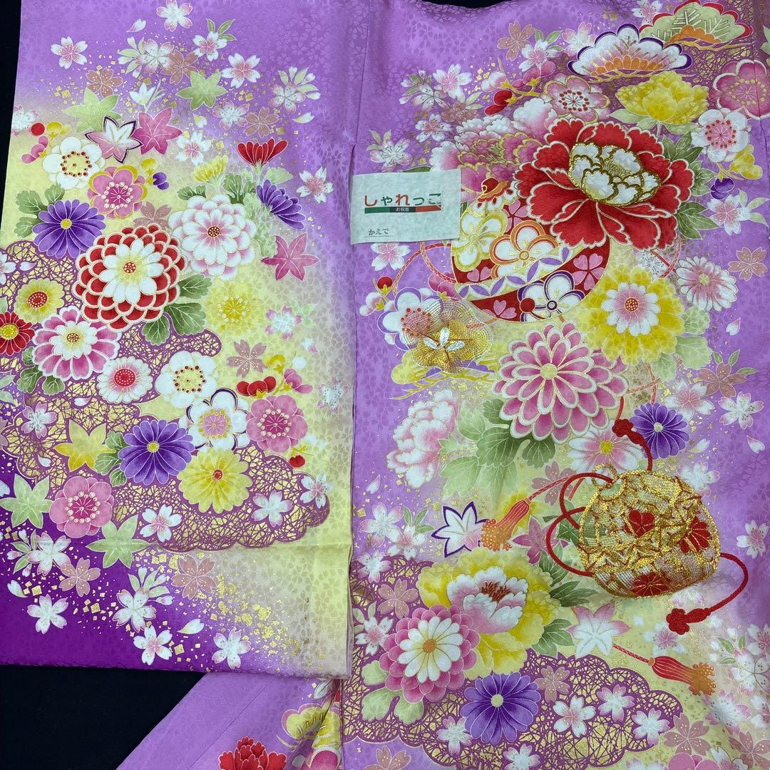 新品正絹産着（お祝着）最高級京友禅伝統多色染、豪華刺繍入り古典四季花王朝鈴毬文