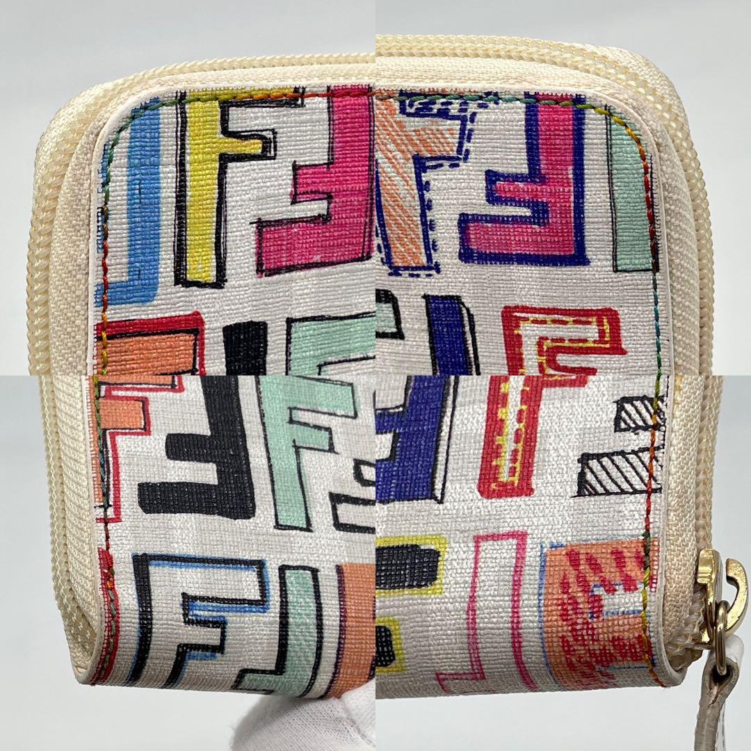 【希少】FENDI 長財布 ラウンドファスナー ズッカ柄 マルチカラー PVC