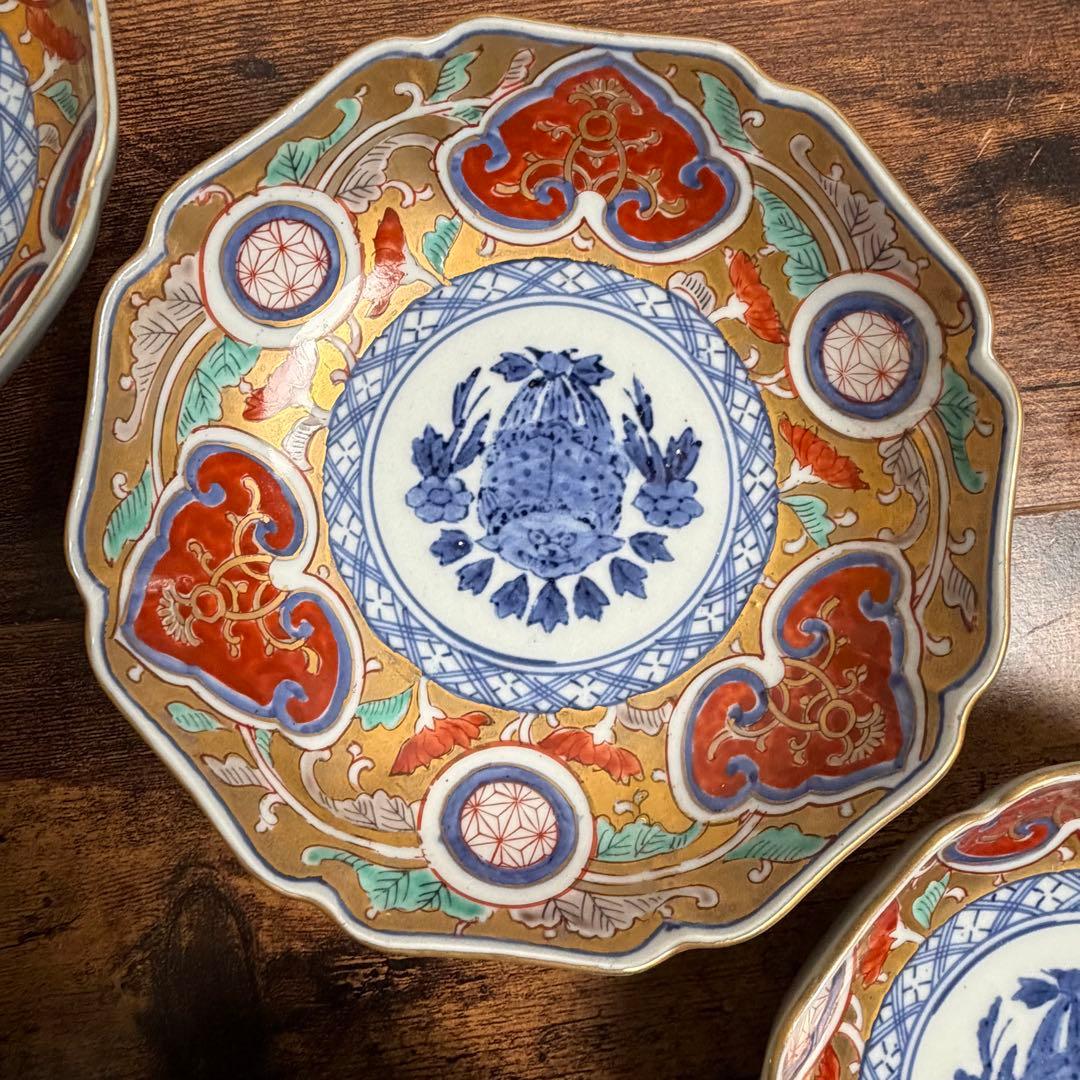 古伊万里　大明成化年製　金彩なます皿五客　お皿/アンティーク/鉢 060