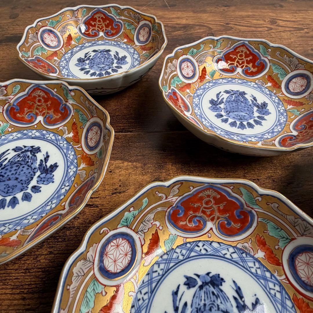 古伊万里　大明成化年製　金彩なます皿五客　お皿/アンティーク/鉢 060
