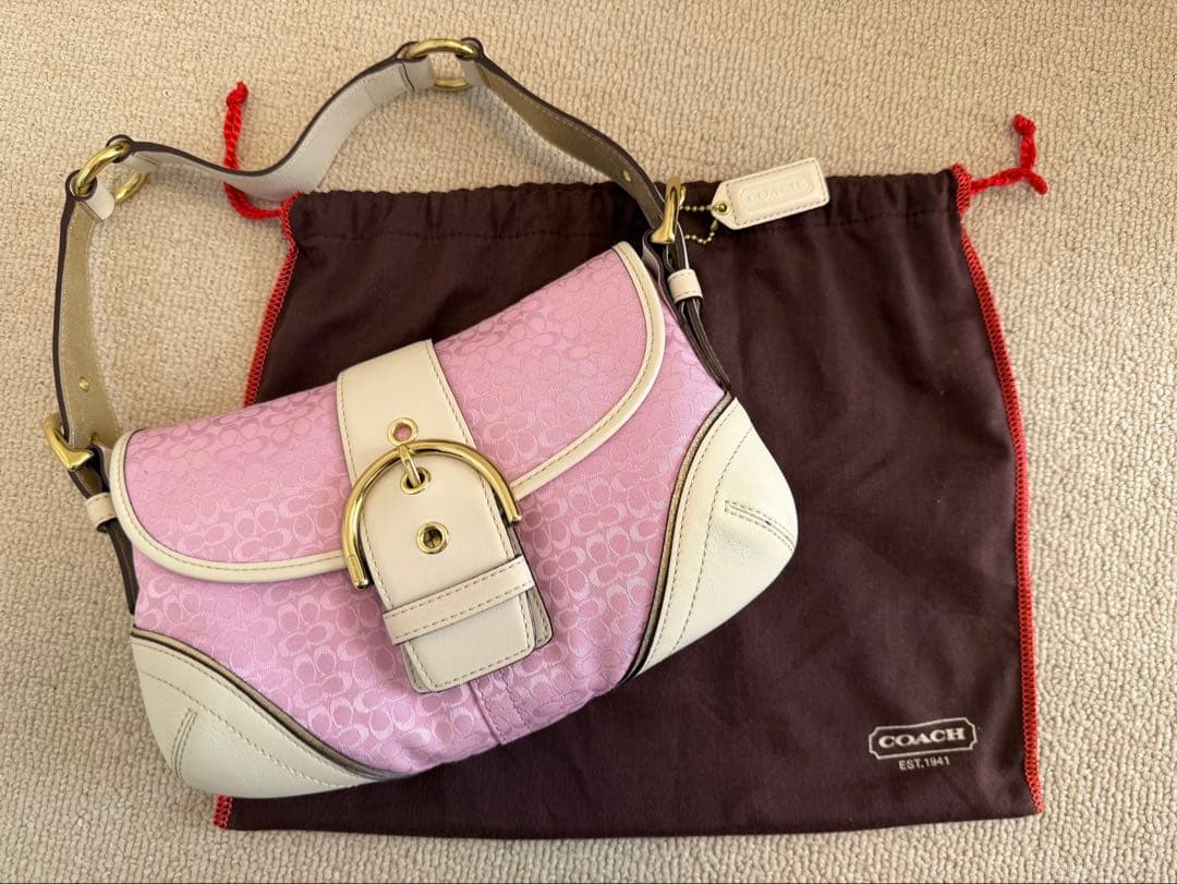 COACH ピンク ホワイト ショルダーバッグ