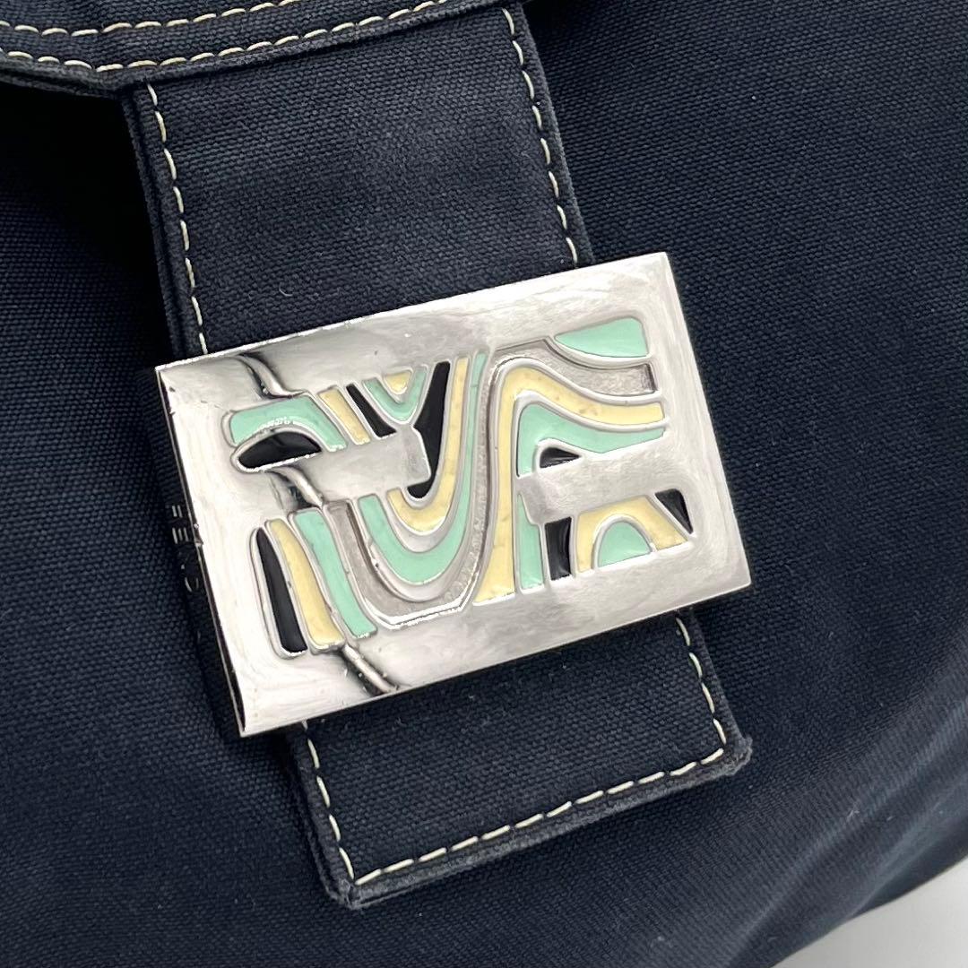 FENDI フェンディ マンマバケット マーブル デニム ショルダーバック 濃紺