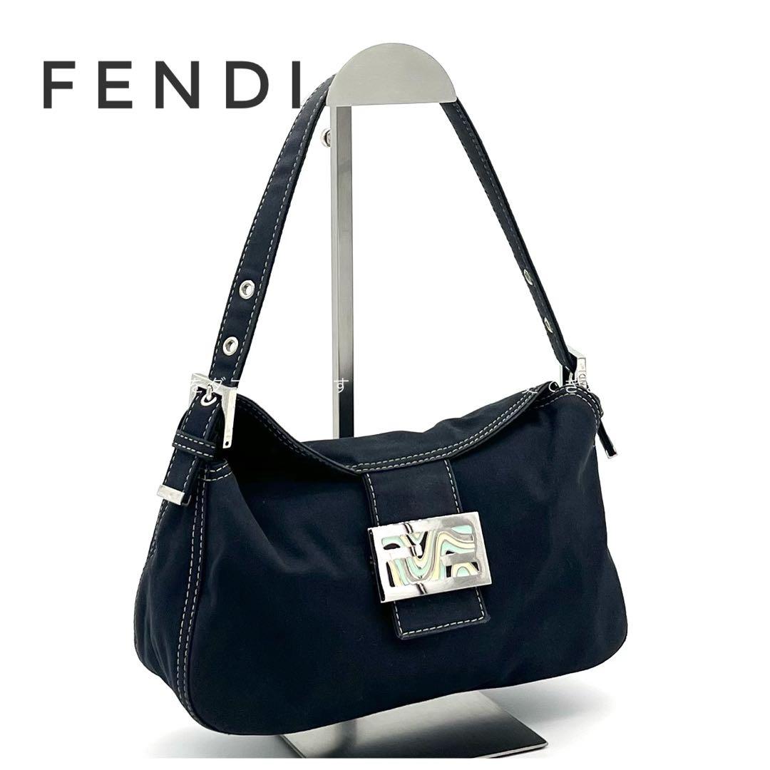 FENDI フェンディ マンマバケット マーブル デニム ショルダーバック 濃紺