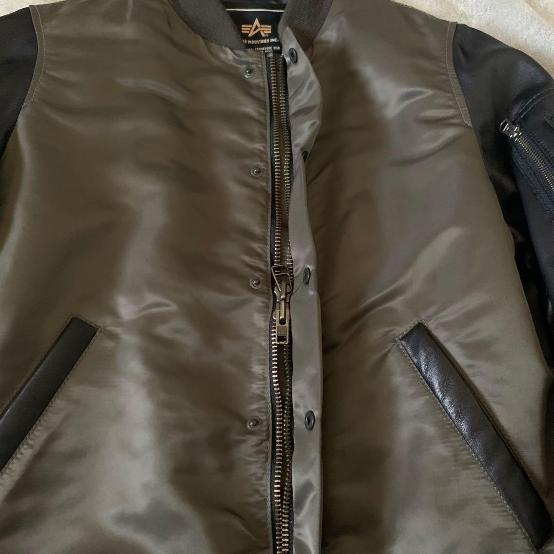 ALPHA ナノユニバース別注 MA-1 ラムレザー レザージャケット カーキ