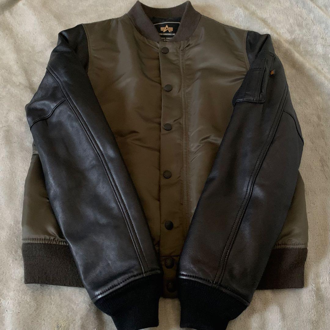 ALPHA ナノユニバース別注 MA-1 ラムレザー レザージャケット カーキ