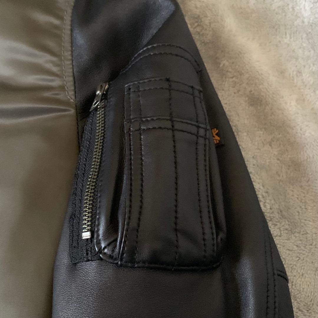 ALPHA ナノユニバース別注 MA-1 ラムレザー レザージャケット カーキ