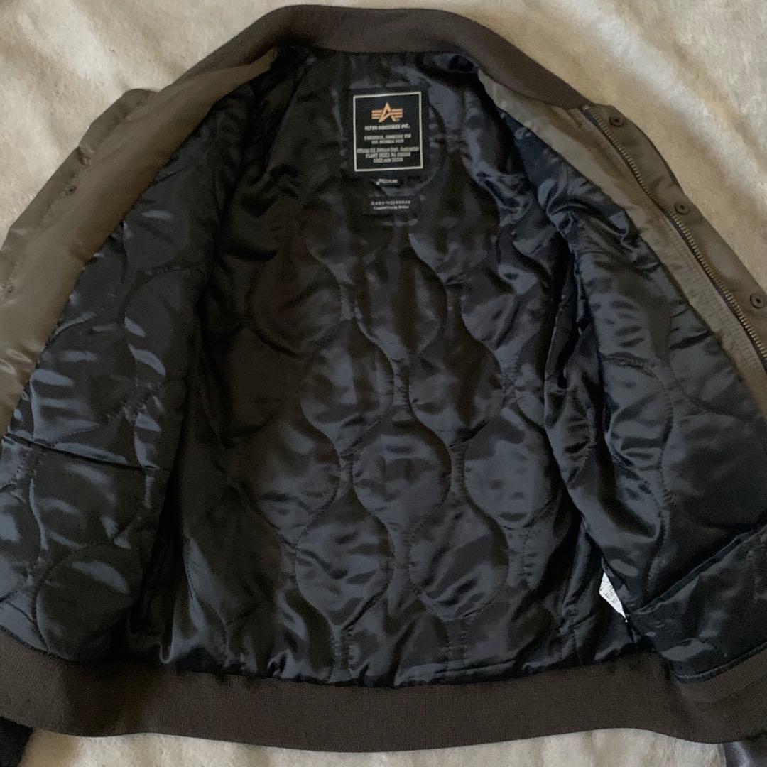 ALPHA ナノユニバース別注 MA-1 ラムレザー レザージャケット カーキ