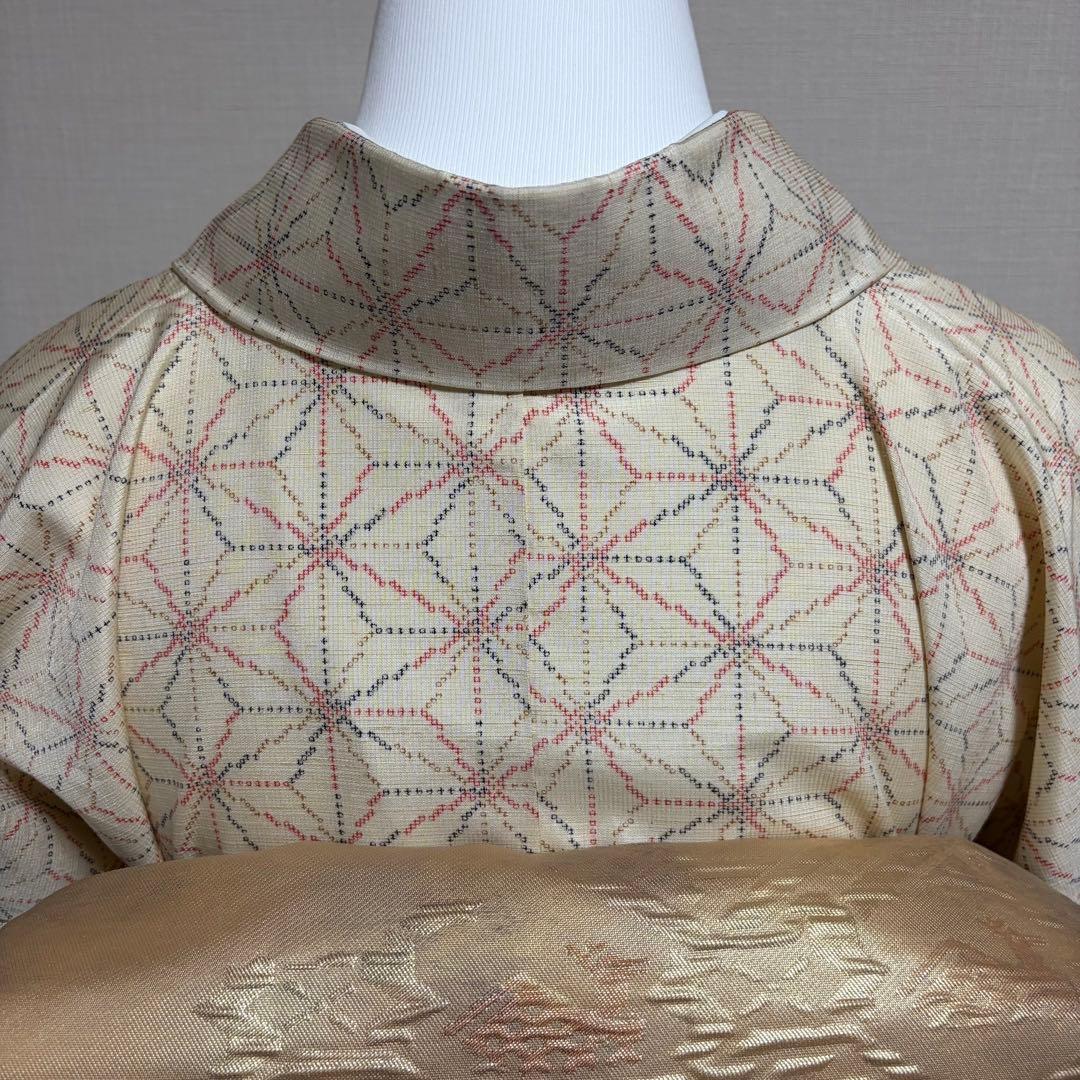 未使用近い　美品　袷　正絹　白紬　十日町紬系　小紋　フルセット