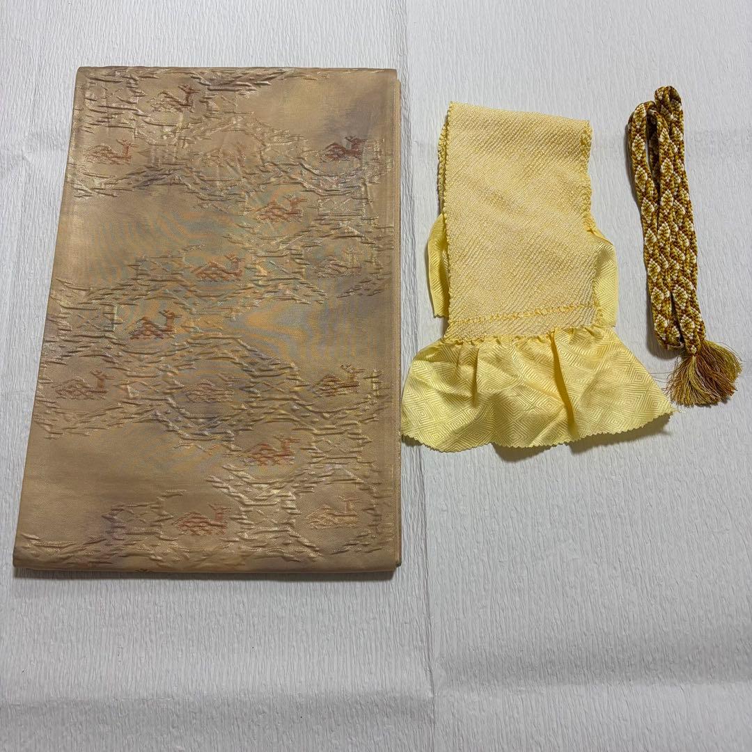 未使用近い　美品　袷　正絹　白紬　十日町紬系　小紋　フルセット