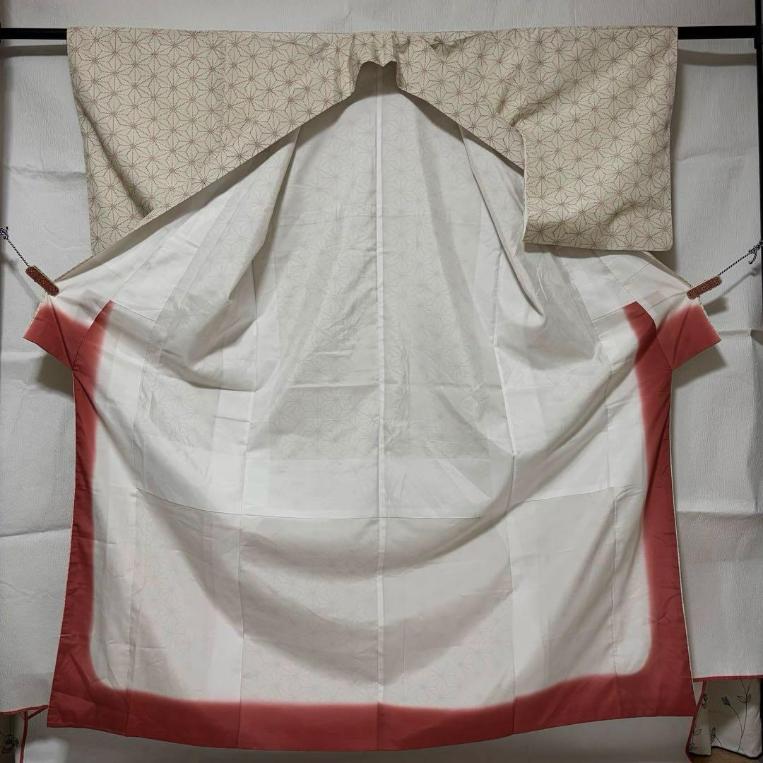 未使用近い　美品　袷　正絹　白紬　十日町紬系　小紋　フルセット