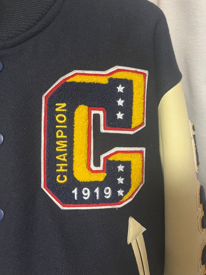 Champion スタジャン ネイビー/アイボリー