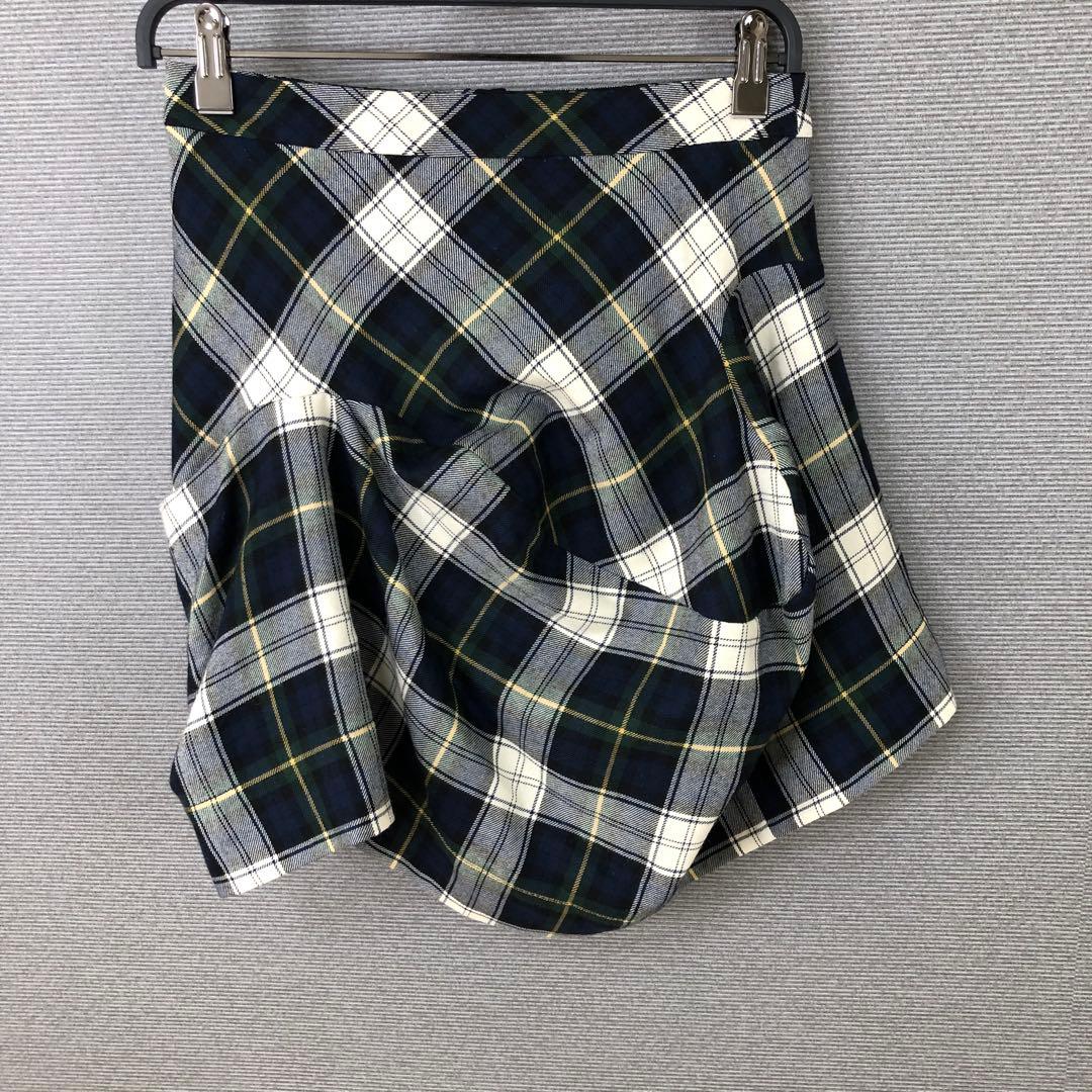 Vivienne Westwood ウール チェック 変形スカート 2 ネイビー