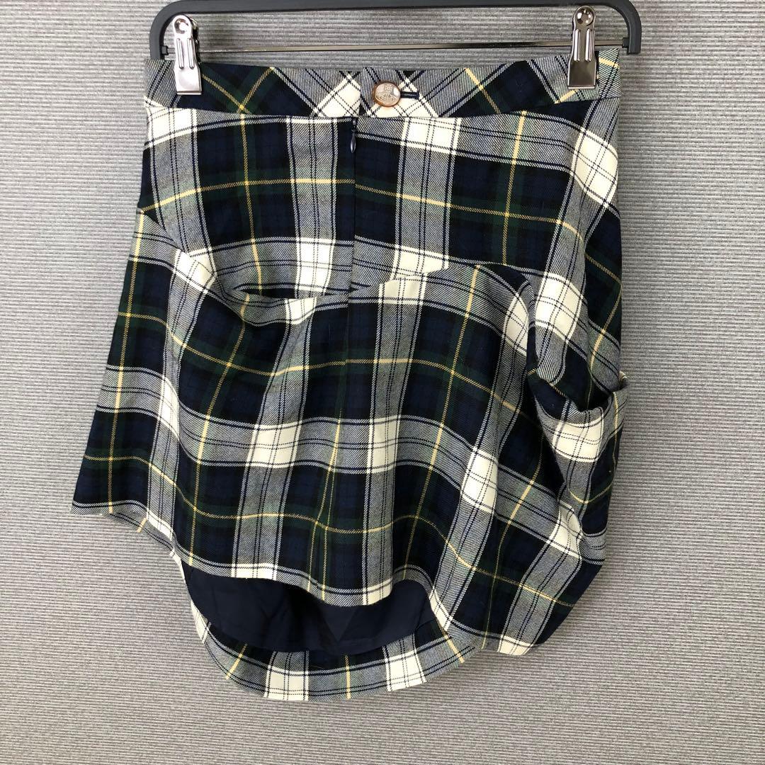 Vivienne Westwood ウール チェック 変形スカート 2 ネイビー