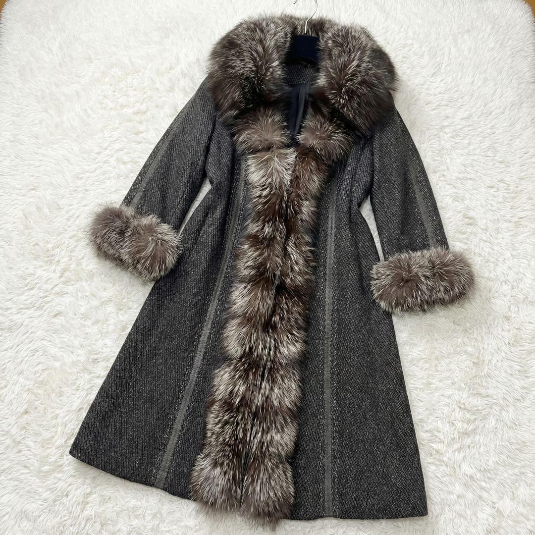 【マッサバルド】カシミヤ シルバーフォックスファー付き ロング丈コート