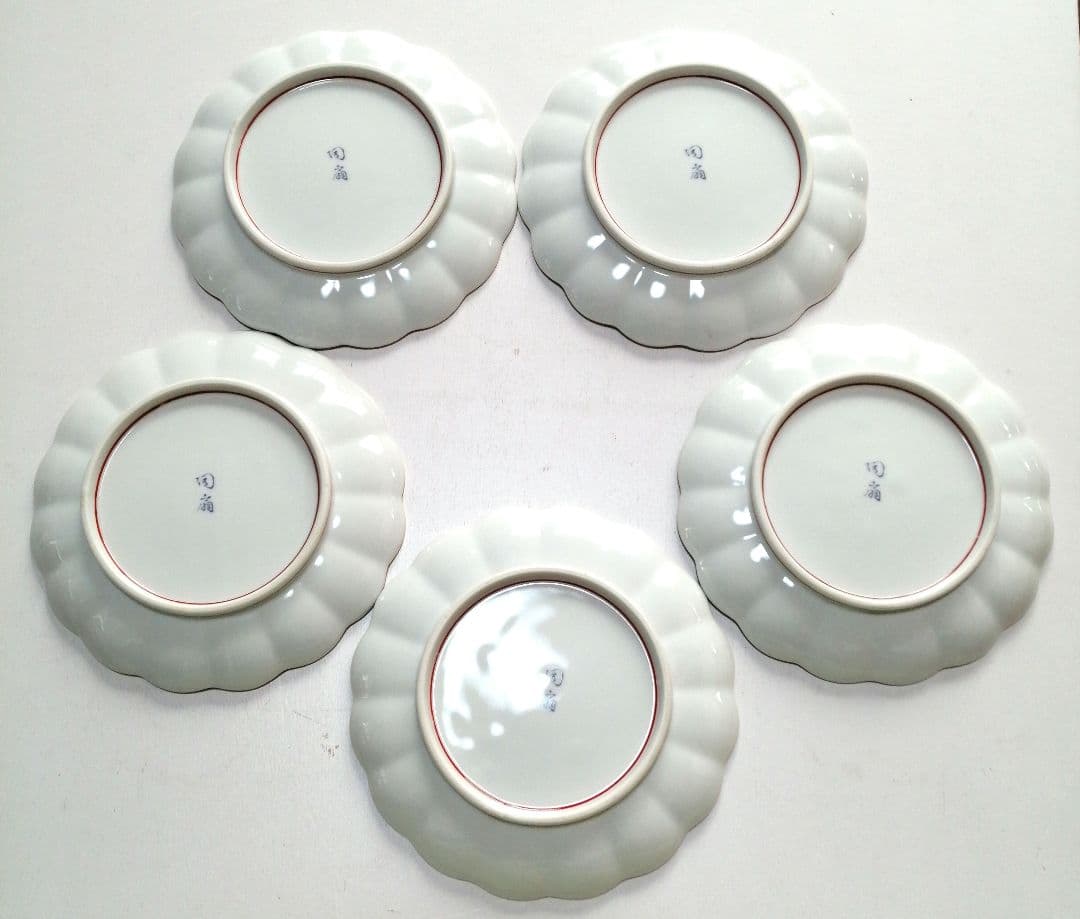 陶扇 錦絵 金彩菊割皿 5枚セット