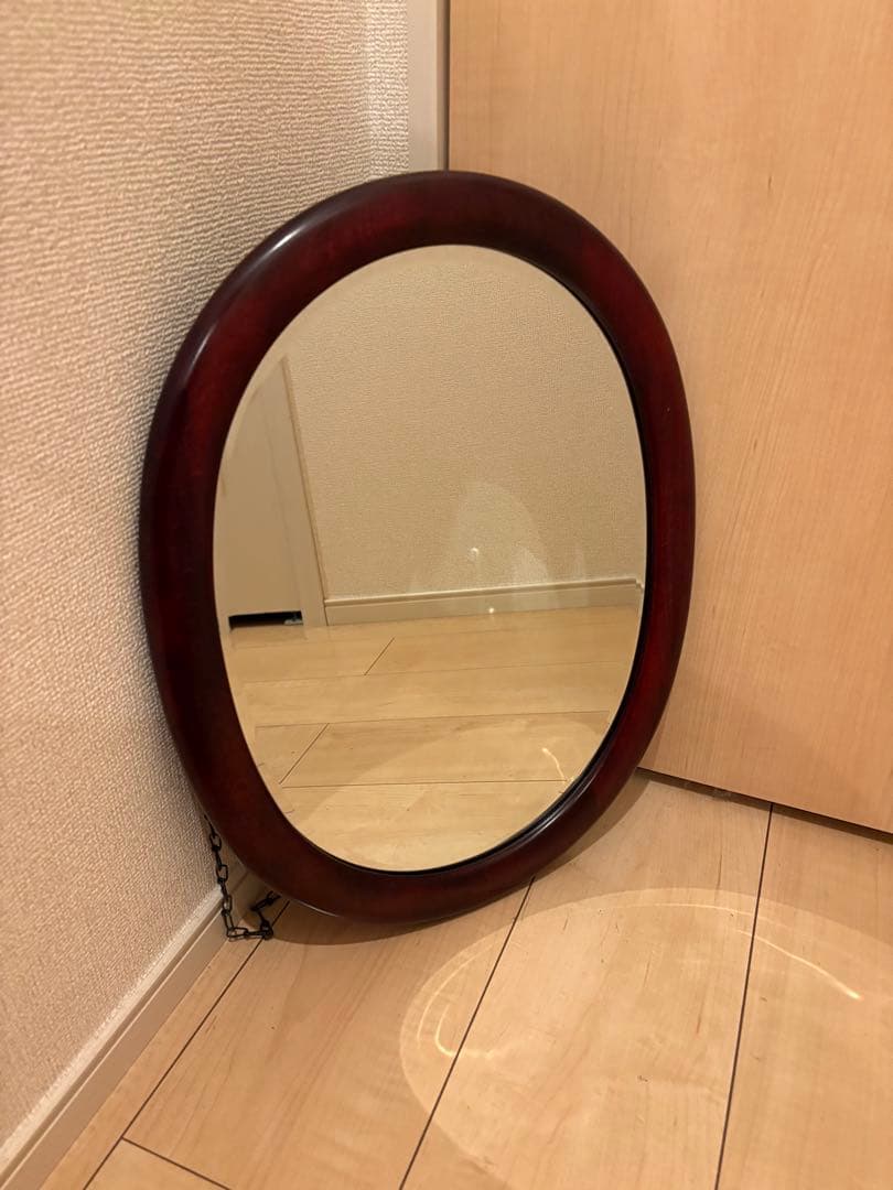 【美品】オールドカリモク karimoku オーバル ウォールミラー A6095