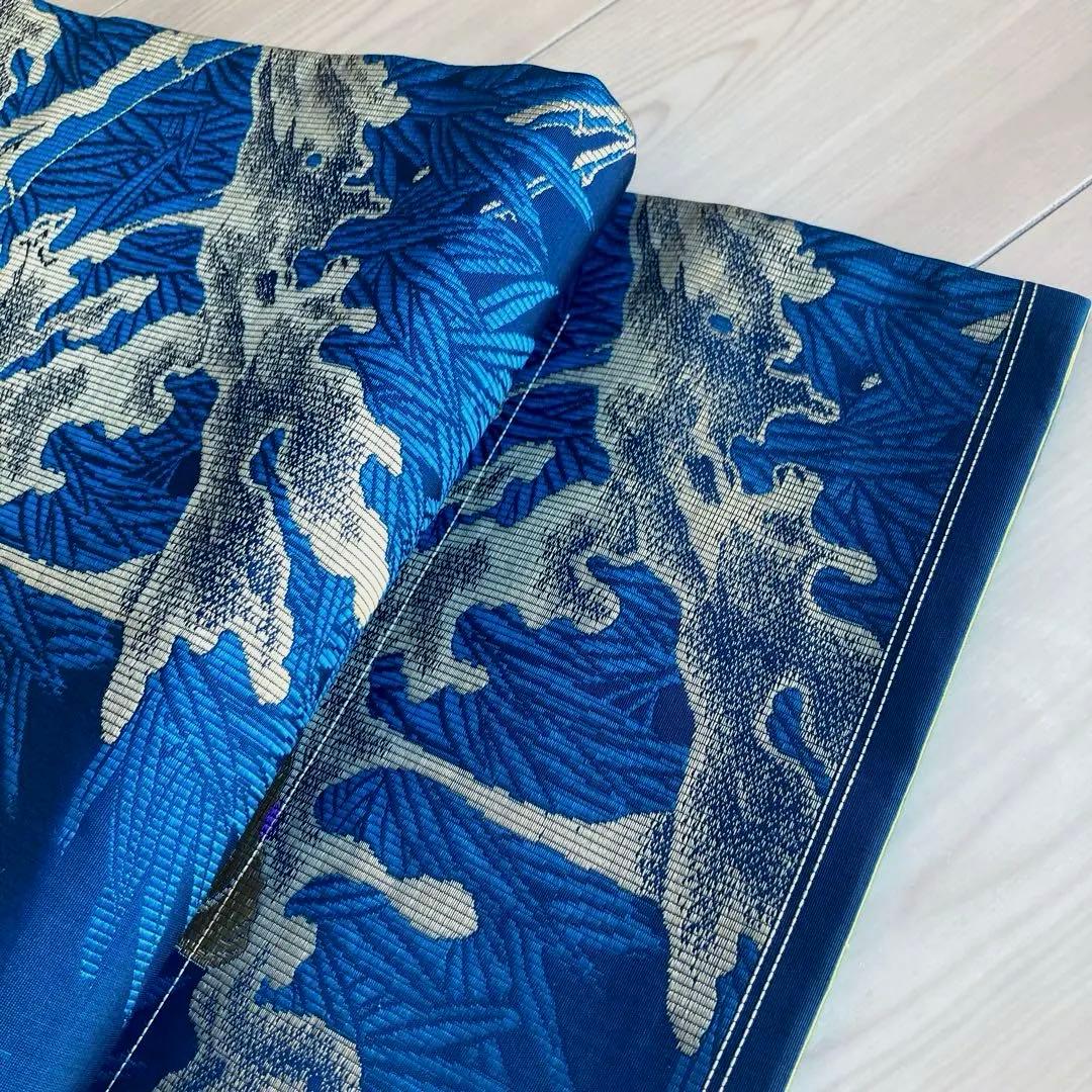 アンティーク京袋帯　小鳥の織り出し　青紺色　大正ロマン　昭和レトロ　N7-25