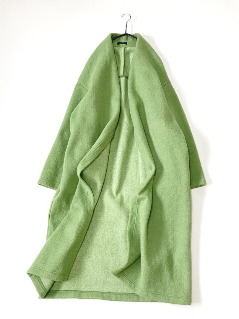 美品SHIPSシップスきれい色ゆったりニードルシャギーノーカラーコート♪