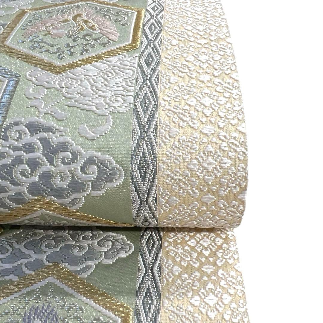 袋帯　縦縞　亀甲　鳳凰　花青海波　波　菱　雲　着物　104a d