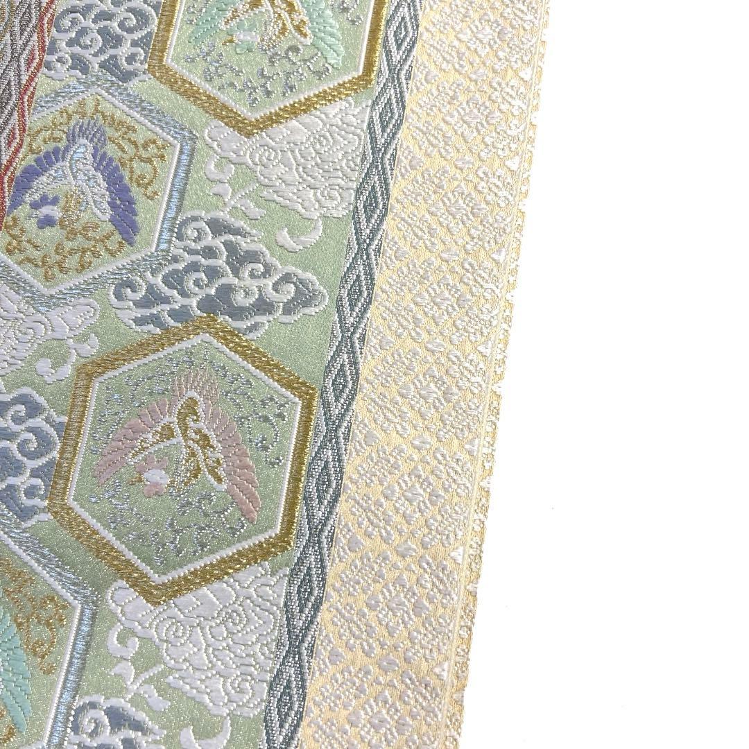 袋帯　縦縞　亀甲　鳳凰　花青海波　波　菱　雲　着物　104a d