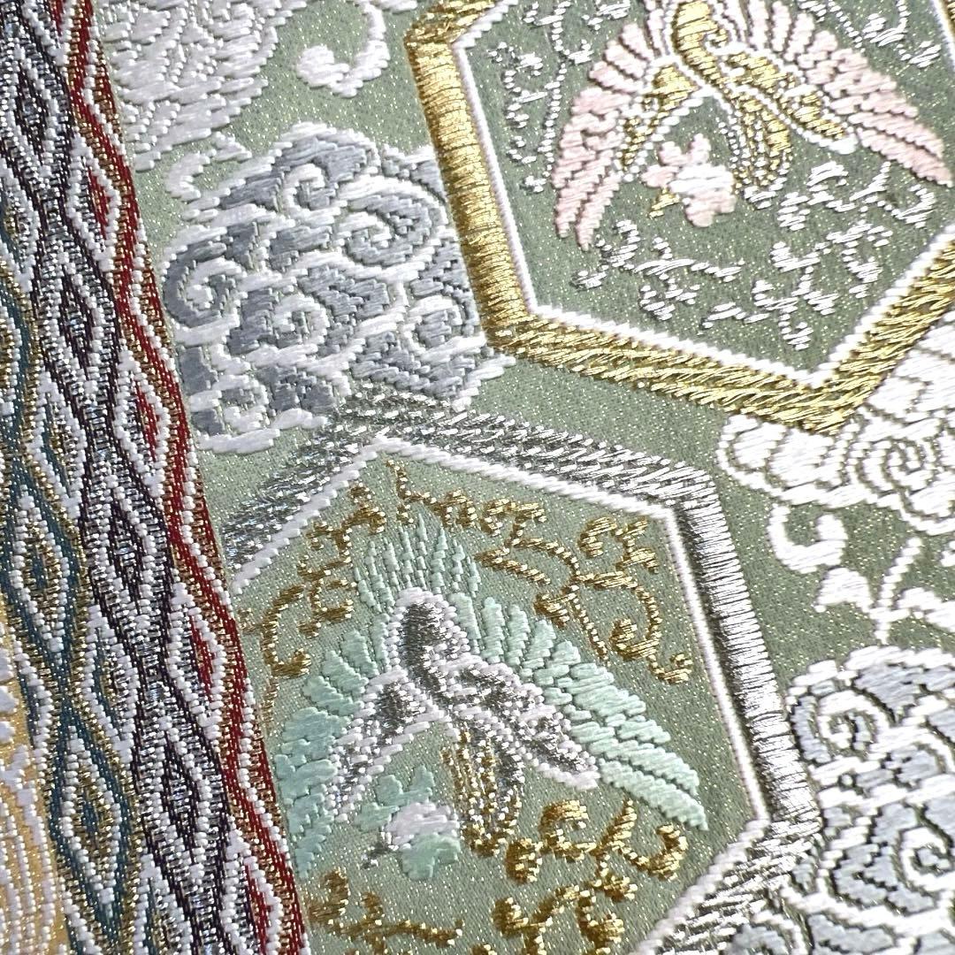 袋帯　縦縞　亀甲　鳳凰　花青海波　波　菱　雲　着物　104a d