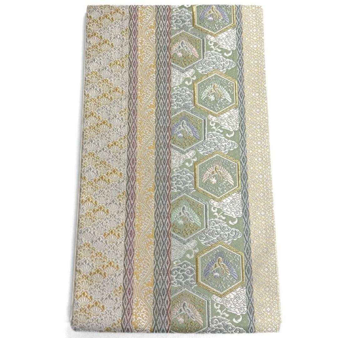 袋帯　縦縞　亀甲　鳳凰　花青海波　波　菱　雲　着物　104a d