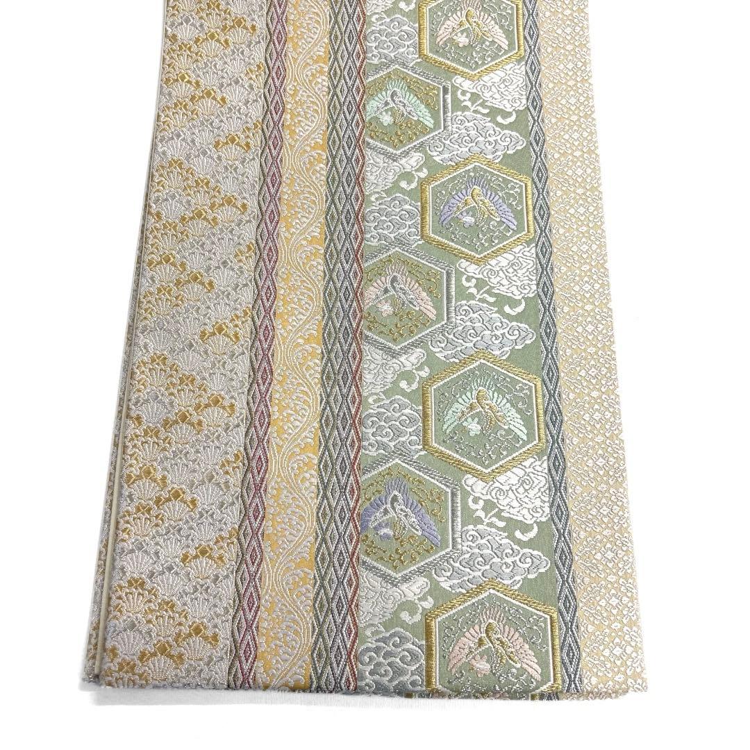 袋帯　縦縞　亀甲　鳳凰　花青海波　波　菱　雲　着物　104a d