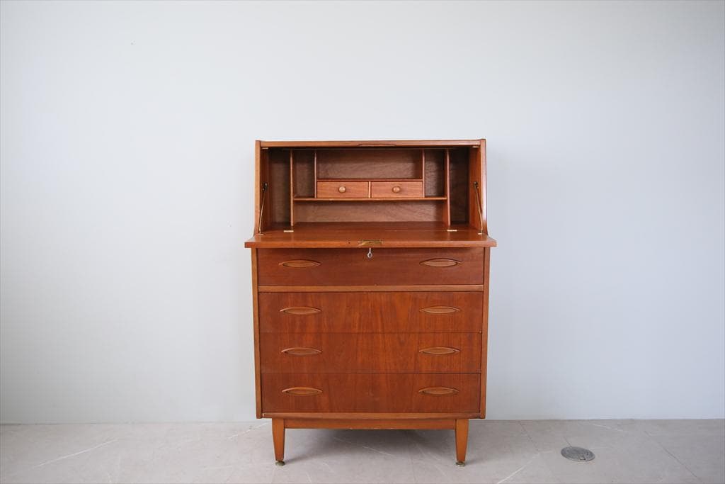 英国アンティークチーク古木ライティングビューロー/木製デスク勉強机(89-144