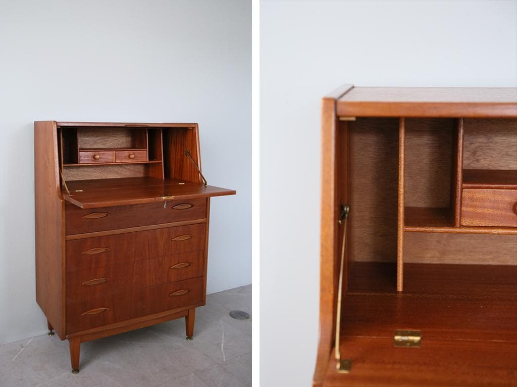 英国アンティークチーク古木ライティングビューロー/木製デスク勉強机(89-144