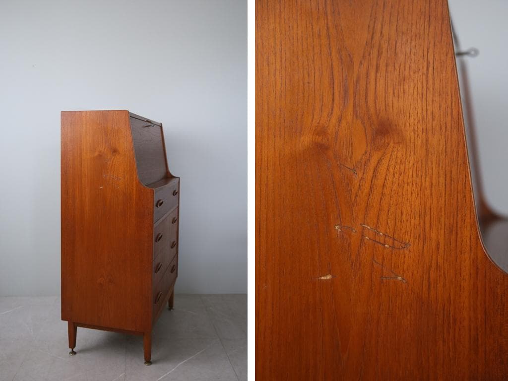 英国アンティークチーク古木ライティングビューロー/木製デスク勉強机(89-144