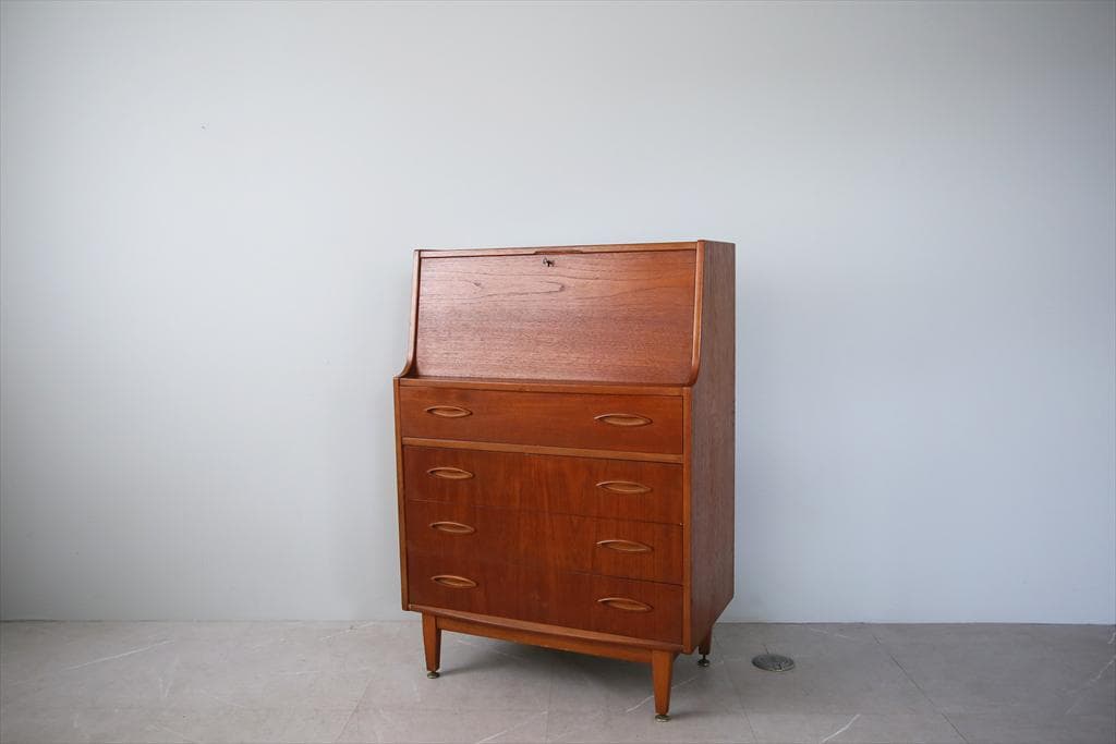 英国アンティークチーク古木ライティングビューロー/木製デスク勉強机(89-144