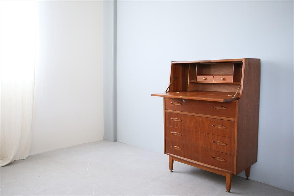 英国アンティークチーク古木ライティングビューロー/木製デスク勉強机(89-144