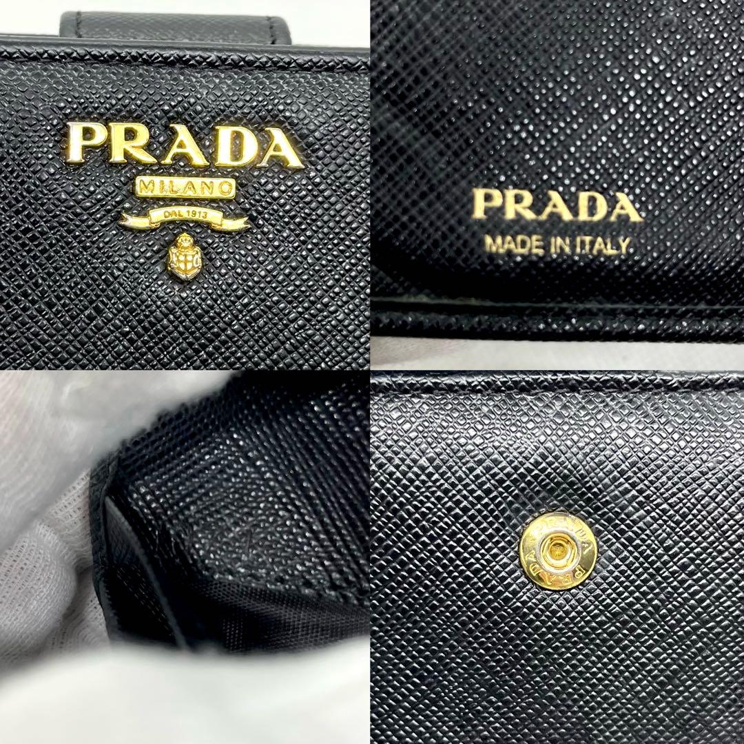 極美品/現行モデル✨プラダ 二つ折り財布 メタルロゴ サフィアーノ ブラック