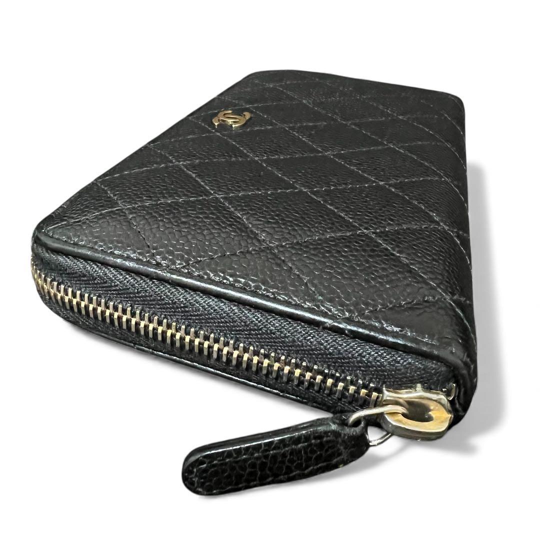 CHANEL シャネル キャビアスキン マトラッセ ラウンドジップ 長財布