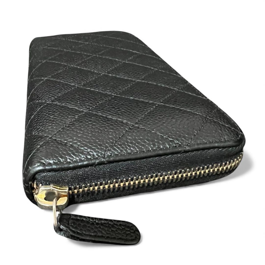 CHANEL シャネル キャビアスキン マトラッセ ラウンドジップ 長財布