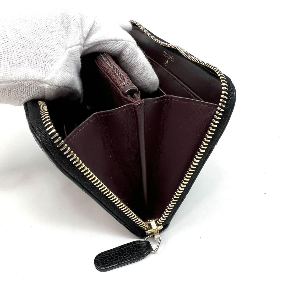 CHANEL シャネル キャビアスキン マトラッセ ラウンドジップ 長財布
