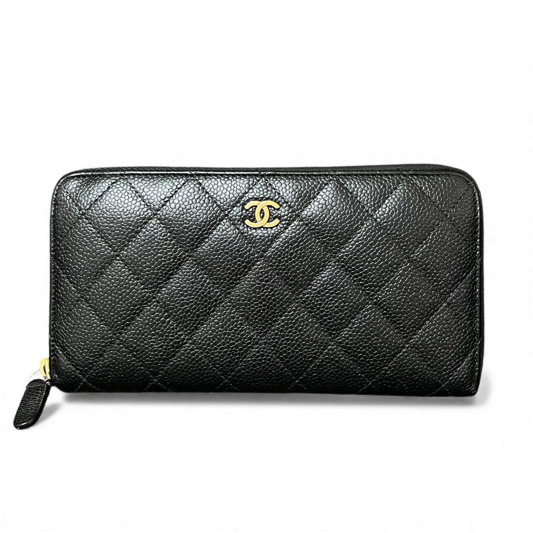 CHANEL シャネル キャビアスキン マトラッセ ラウンドジップ 長財布
