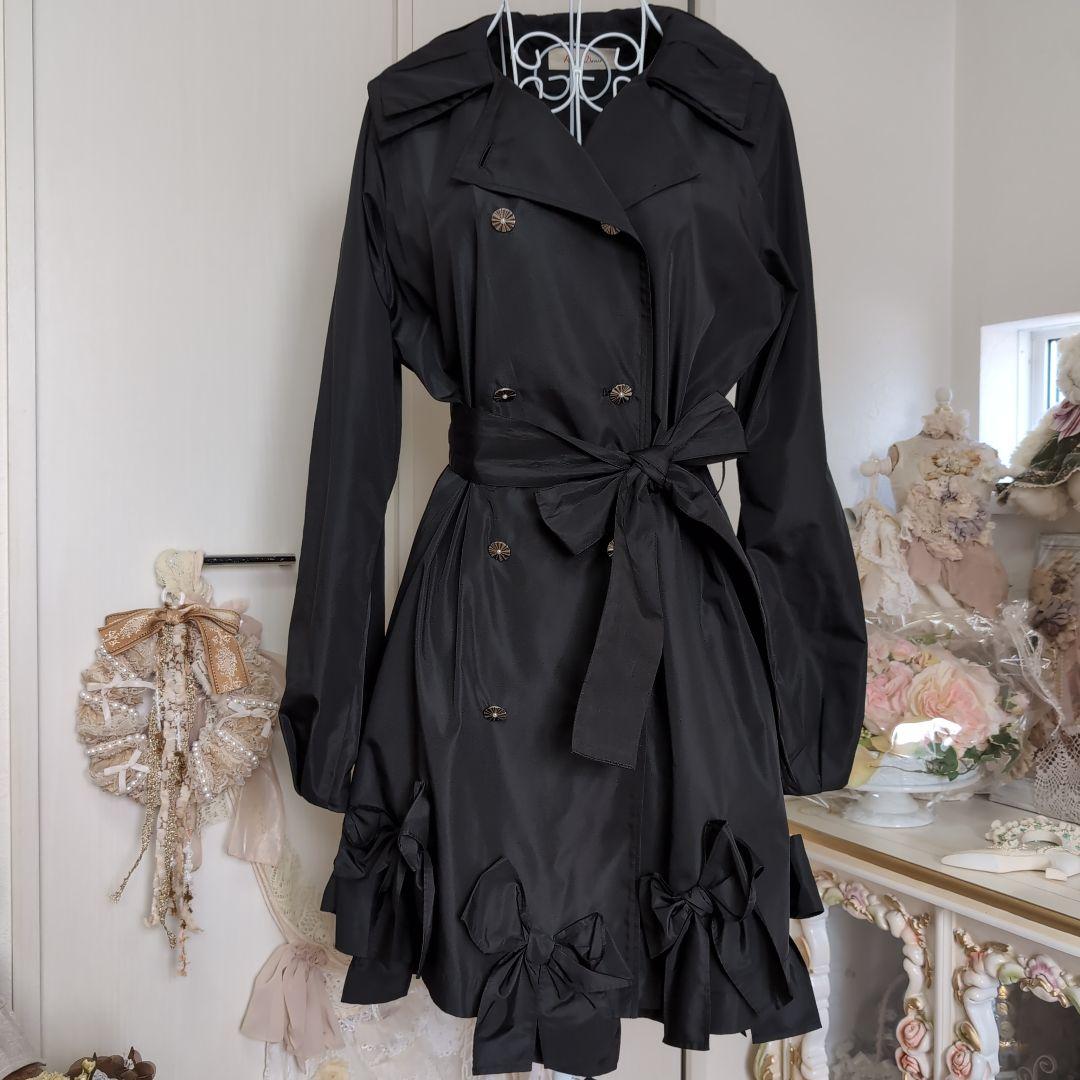 さえら♡レインダンス♡豪華♡リボン♡ブラック♡トレンチコート♡春♡秋♡冬