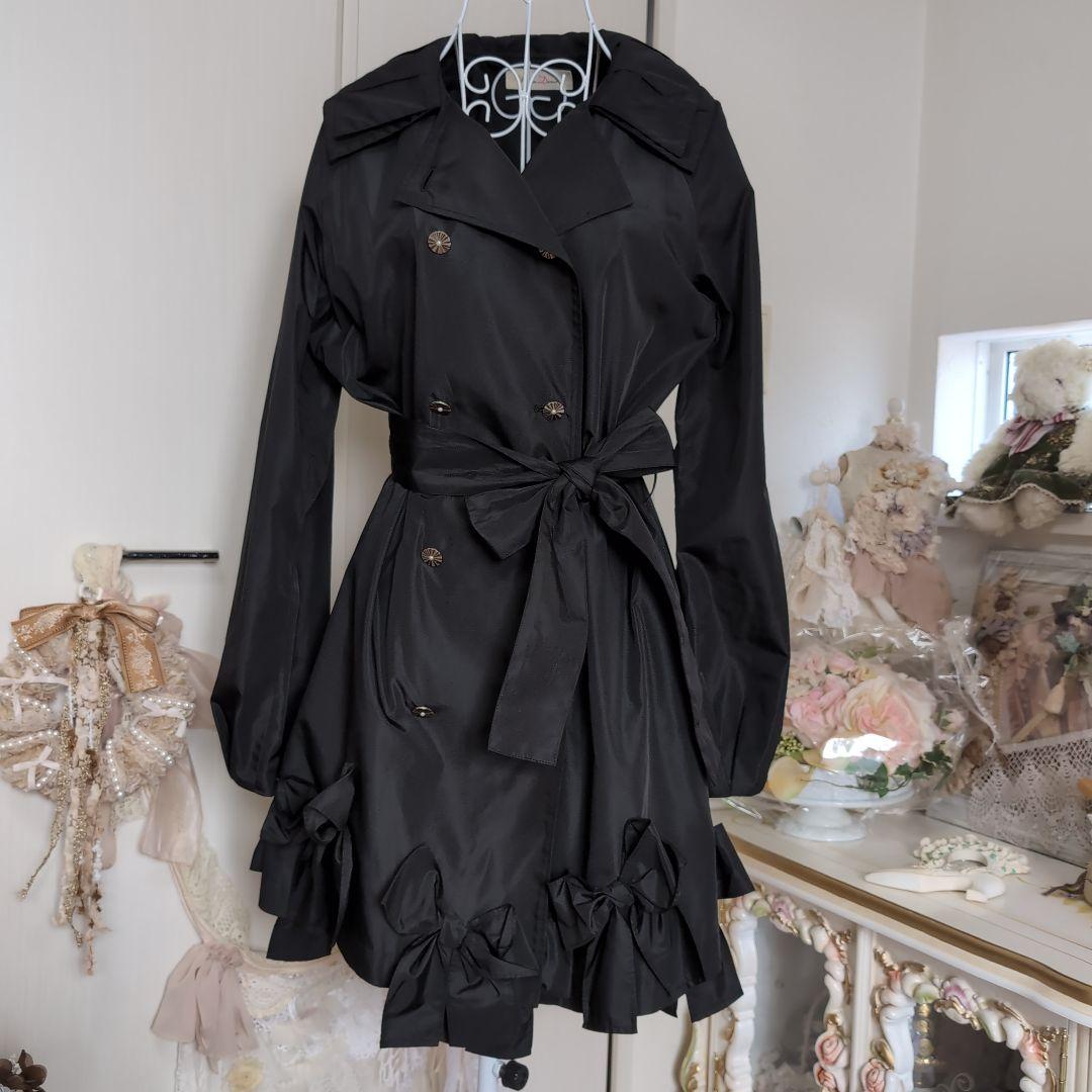 さえら♡レインダンス♡豪華♡リボン♡ブラック♡トレンチコート♡春♡秋♡冬