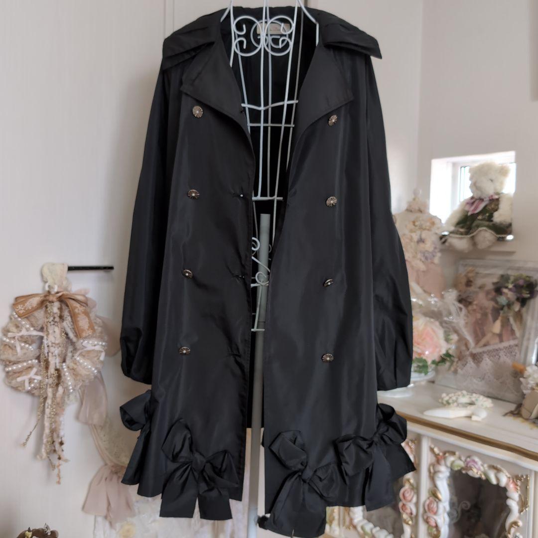 さえら♡レインダンス♡豪華♡リボン♡ブラック♡トレンチコート♡春♡秋♡冬