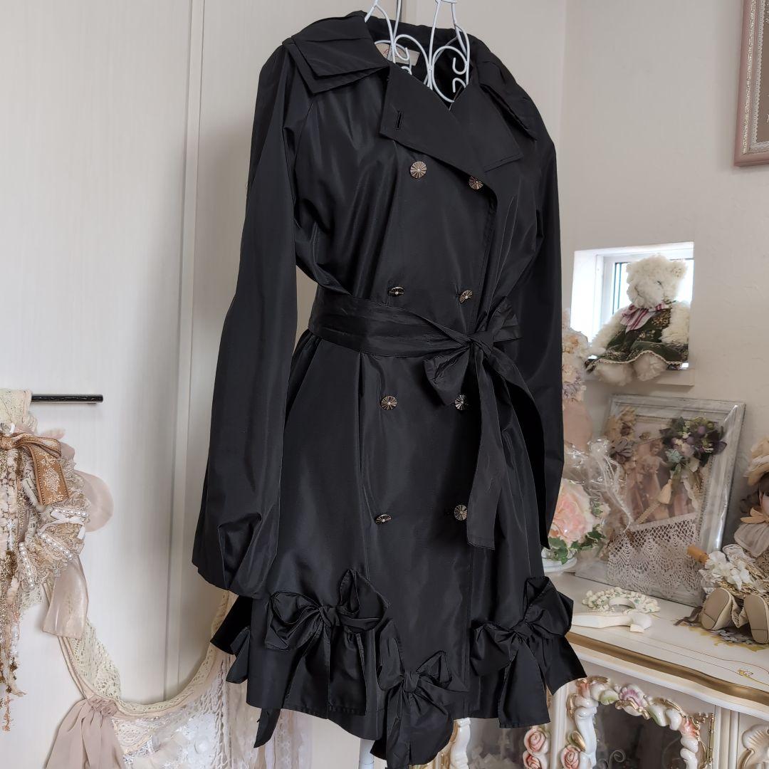 さえら♡レインダンス♡豪華♡リボン♡ブラック♡トレンチコート♡春♡秋♡冬