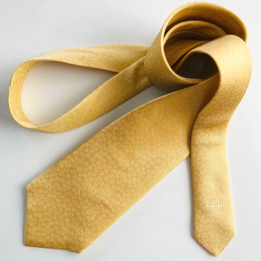 HERMES ネクタイ ドット柄 イエロー