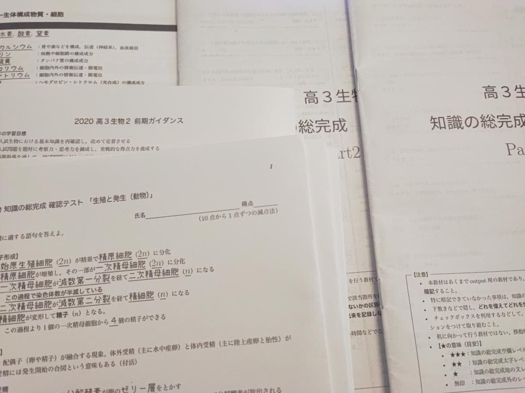 鉄緑会による最新版高3生物知識の総完成とガイダンスのフルセット　駿台　河合塾